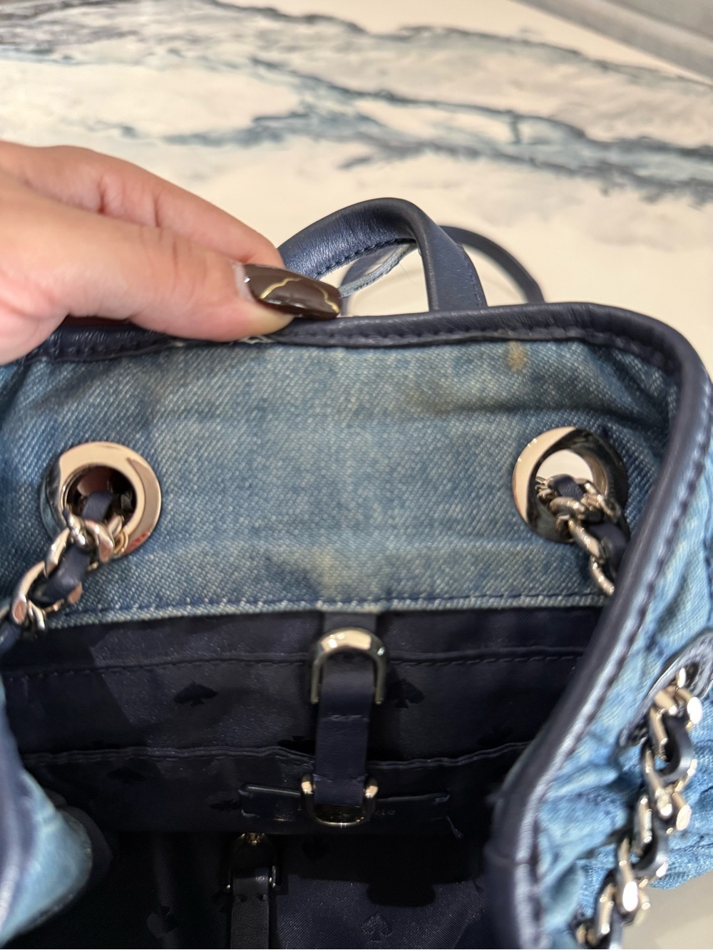 kate spade Quilted Denim Blue Bucket Backpack - Picture 6 of 6